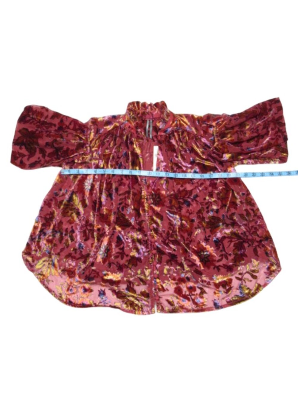 Anthropologie The Estela Burnout Sheer Printed Blouse Maroon Red XXS - Picture 5 of 12